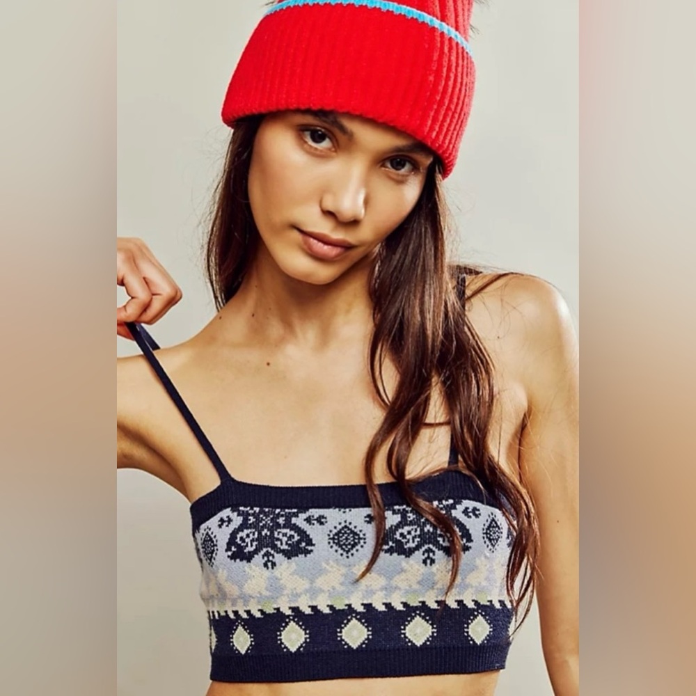 Free People Intimately Falling For You Bralette Blue Motif Snowy Combo Size XL